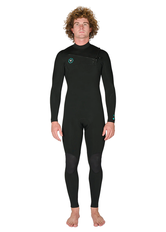 7 SEAS 3-2 FULL CHEST ZIP WETSUIT - BLACK WITH JADE LOGOS