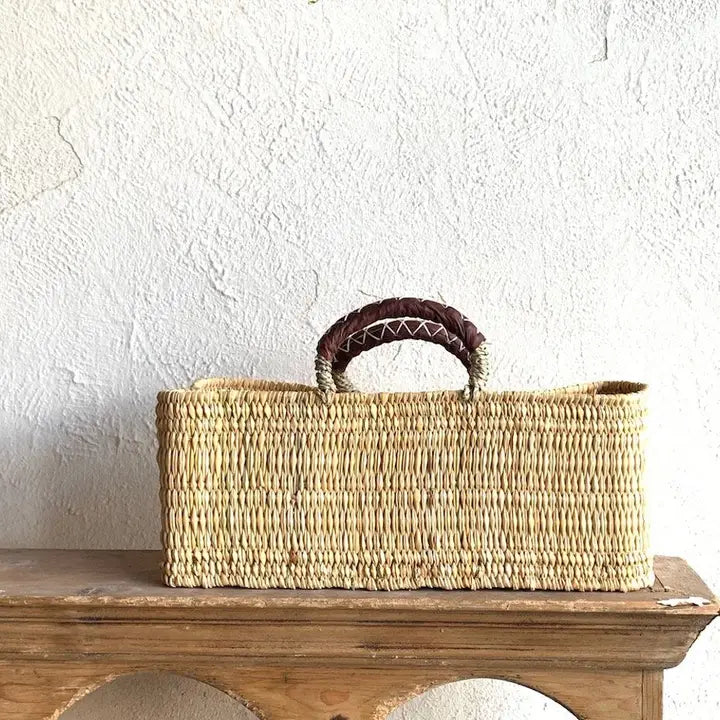 Reed Basket with Leather Handles