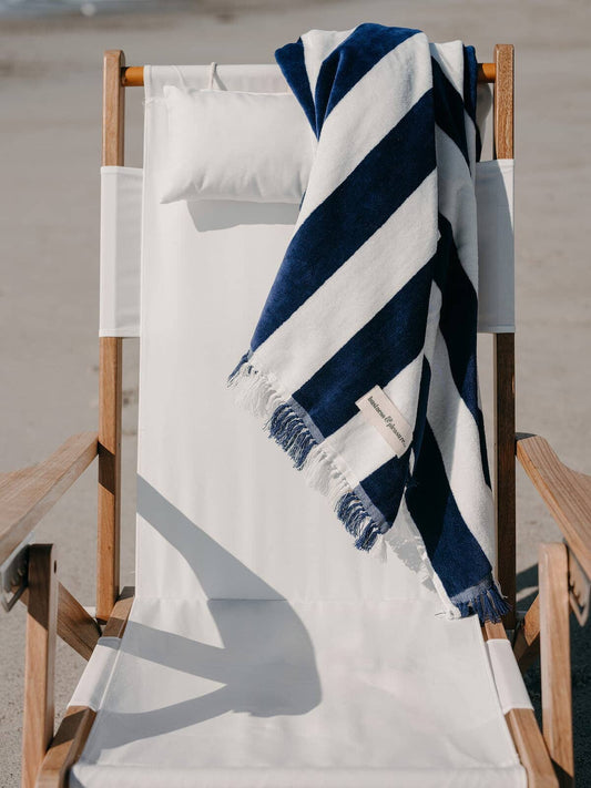 THE HOLIDAY BEACH TOWEL - NAVY CAPRI STRIPE