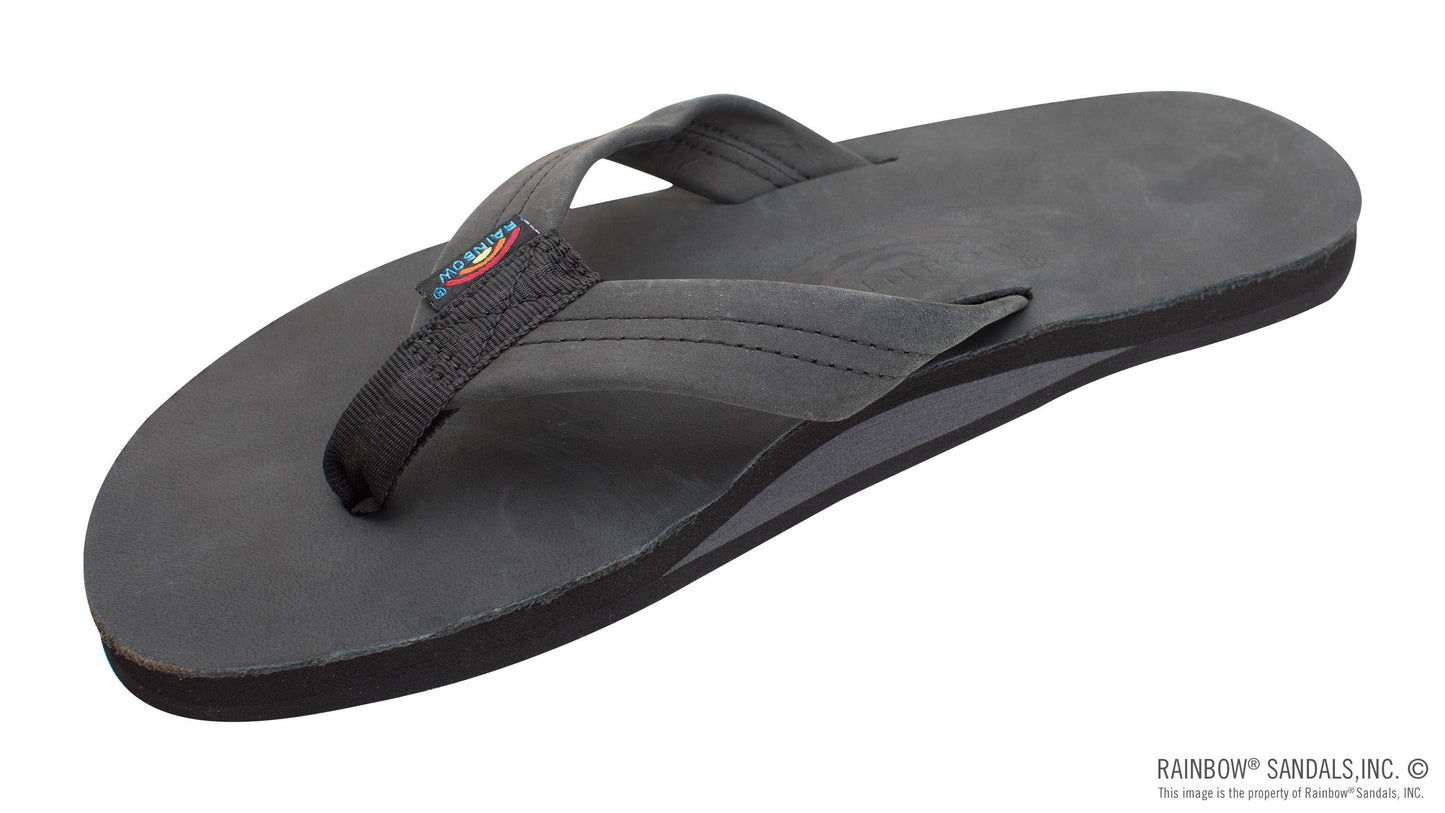 BLACK Single Layer Premier Leather with Arch Support 1" Strap MEN